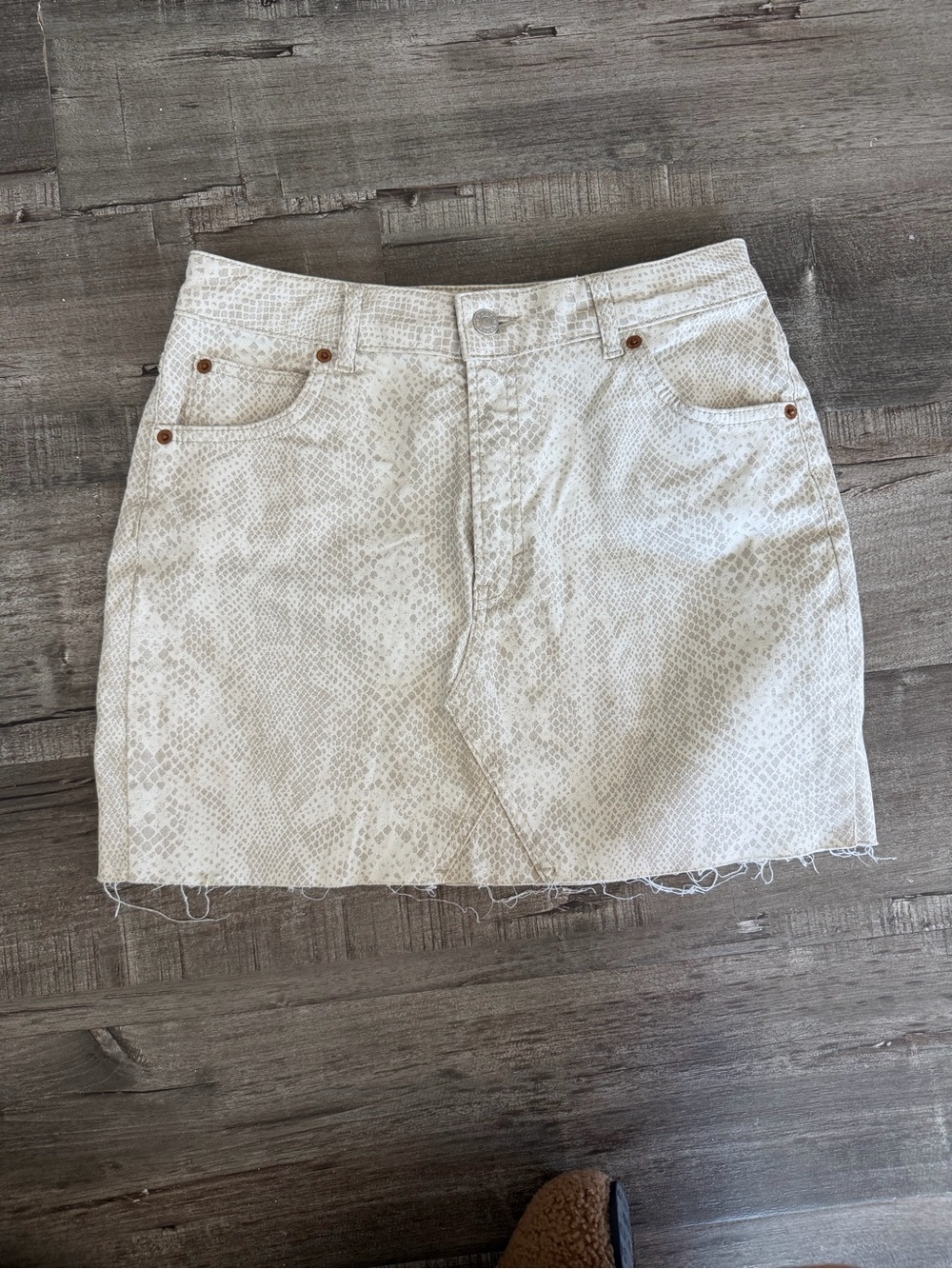 Topshop White Snake-Print Denim Mini Skirt